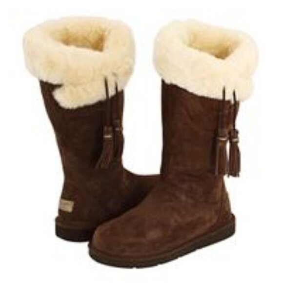 UGG Plumdale Fur Cuff Chestnut Boots - Picture 1 of 9